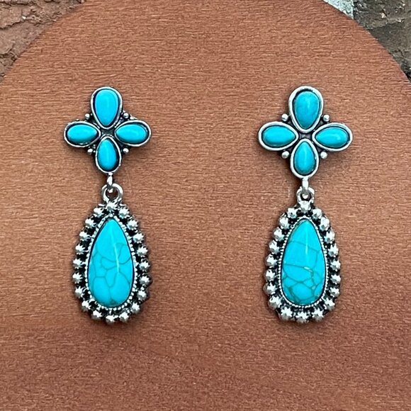 Red Saguaro Trading Post Jewelry - Faux Turquoise Cluster Teardrop Earrings